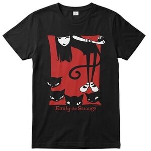 Emily the Strange Graphic T-Shirt Black Red Cats Goth Alt Indie Tee Womens S